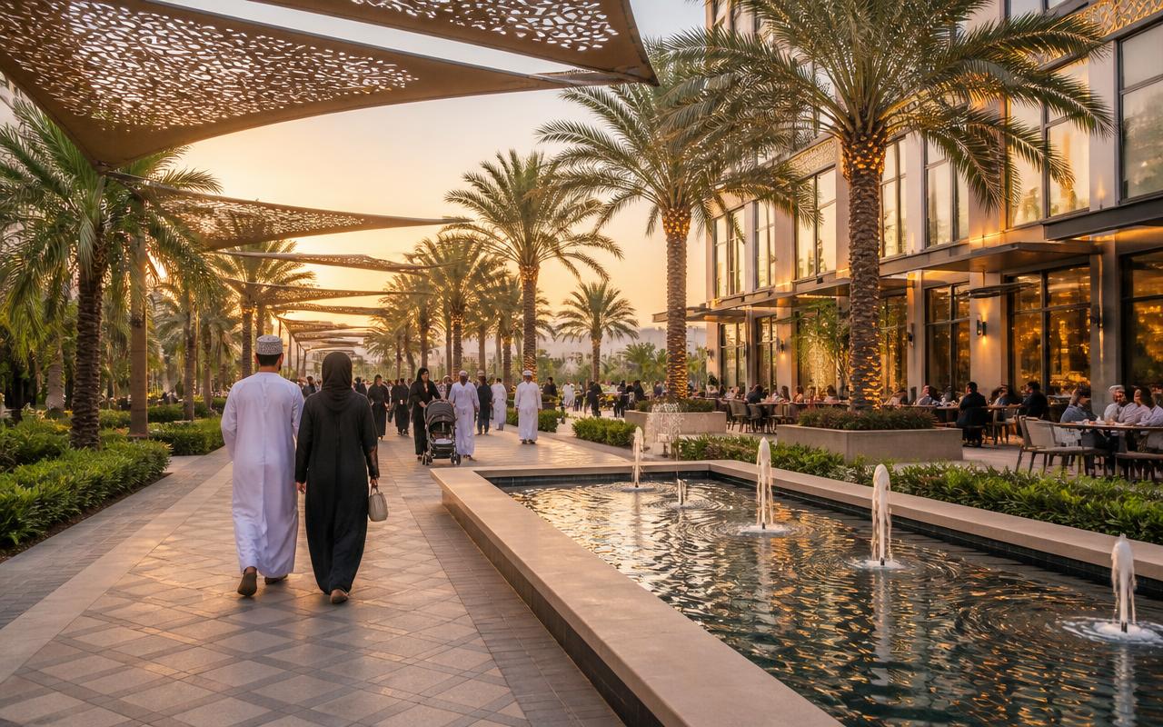 مجتمع متعدد الاستخدامات بممرات مظللة في عُمان